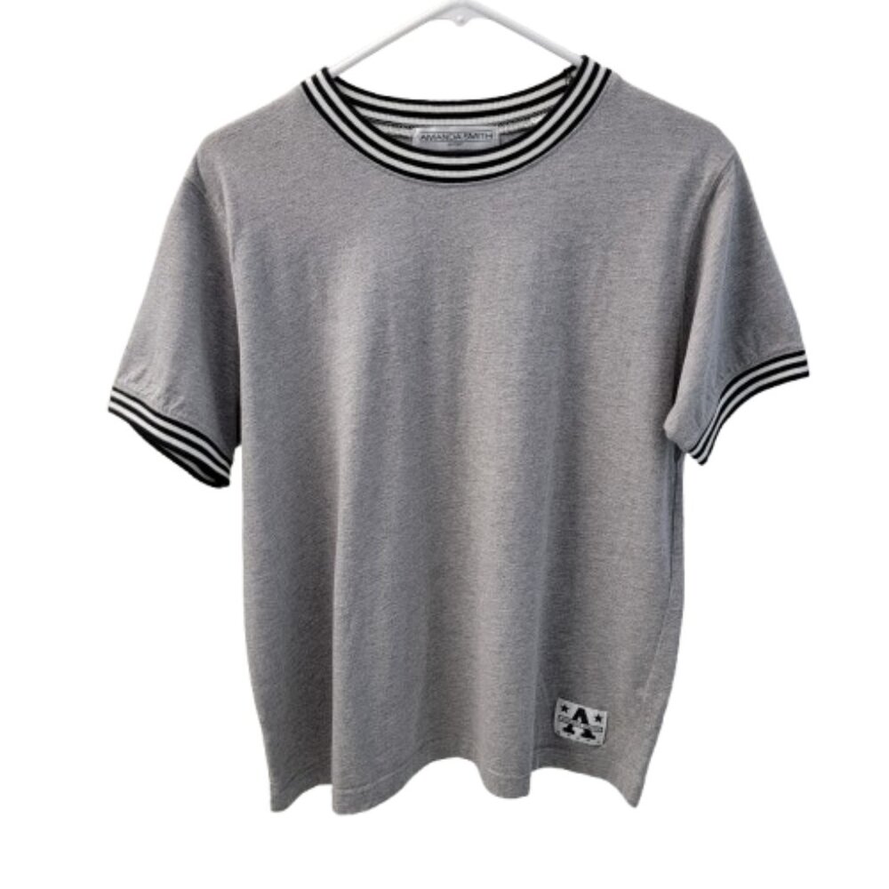 Amanda Smith Sport Tee Women Heather Gray Striped Neckline Short Sleeve Large - Picture 9 of 10